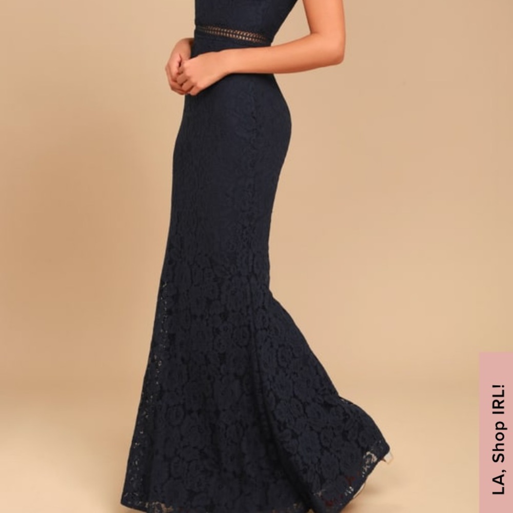Music of the Heart Navy Blue Lace Maxi Dress